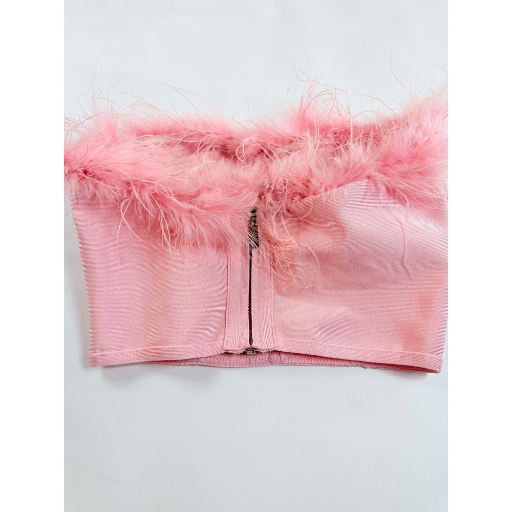 superdown Revolve Ramona Pink Feather Bandage Corset Top Womens S Zip Back - Picture 4 of 10